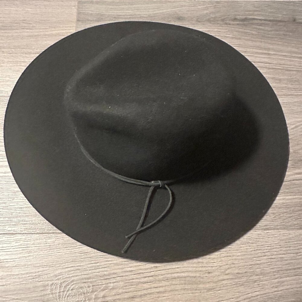 Phenix Black Wool Hat with Leather Trim - Adjustable